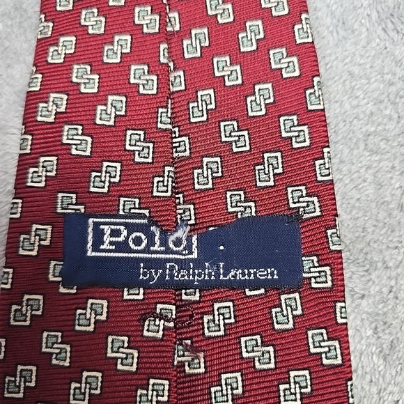 Polo Ralph Lauren Silk Tie Necktie Red Chainlinks Print Made in USA 58" 3 3/8 - Picture 2 of 5